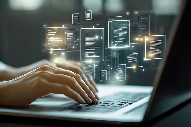 Finger tippen auf Laptoptastatur